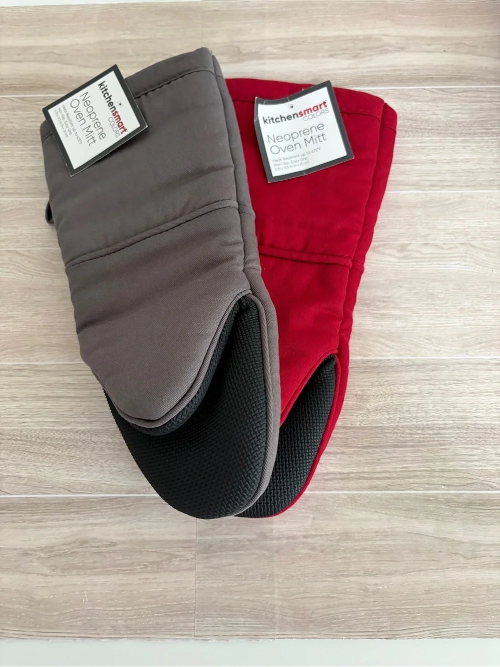Kitchensmart Red Gray Neoprene Oven Mitts Set of 2